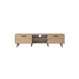 Mueble de TV en Roble con 2 Cajones y Estantes - 180x35x48.5 cm con Patas de Madera.