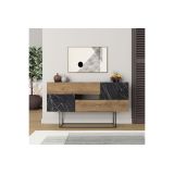 Buffet Moderno con Acabado en Mármol Negro y Madera, Patas