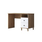 Mesa de Trabajo con Estantería y 2 Cajones, Color Blanco-Natural, 160x50x161.8 cm