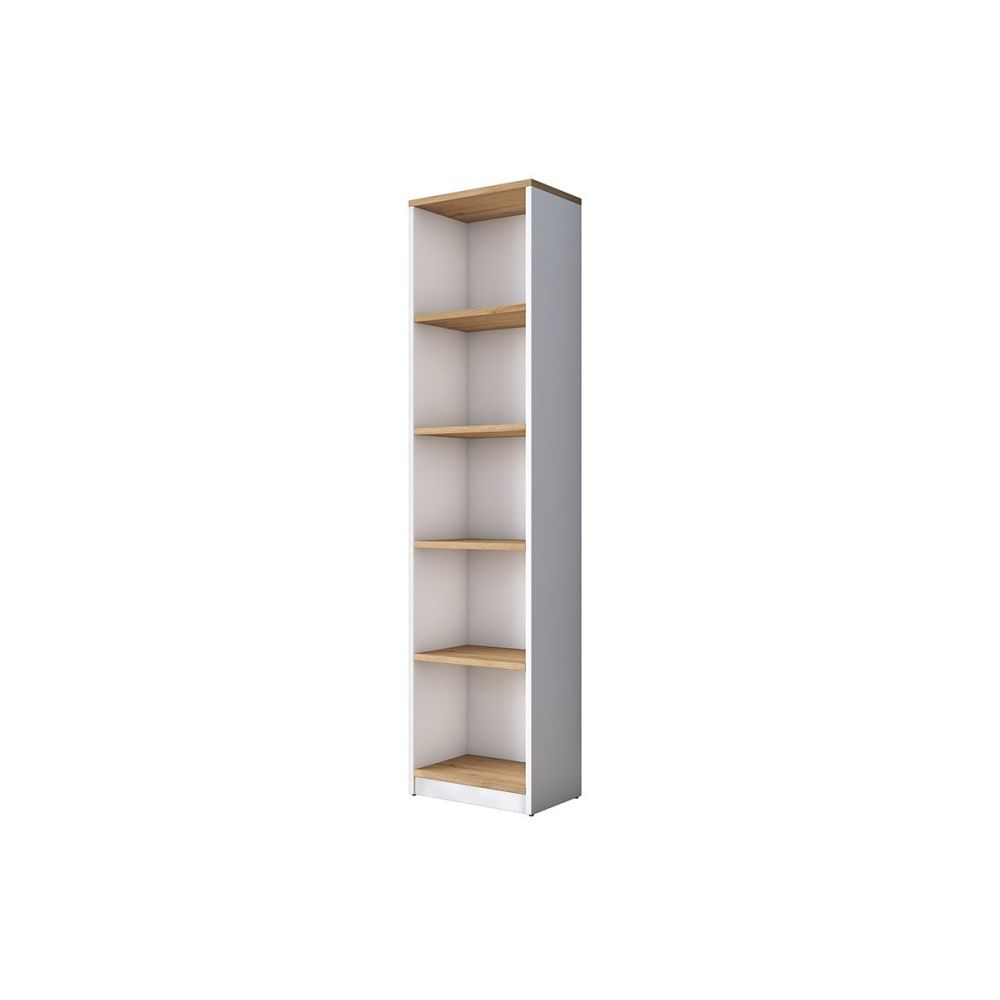 Mesa de Trabajo con Estantería y 2 Cajones, Color Blanco-Natural, 160x50x161.8 cm