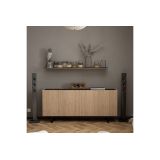 Buffet con Patas Metálicas en Melamina Roble y Negro, 180x42x80 cm, Ideal para Comedores y Salones