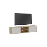 Mueble Mesa TV Melamina Blanco-Natural 180x40x41 cm - 2 Puertas y Amplio Espacio de Almacenamiento.