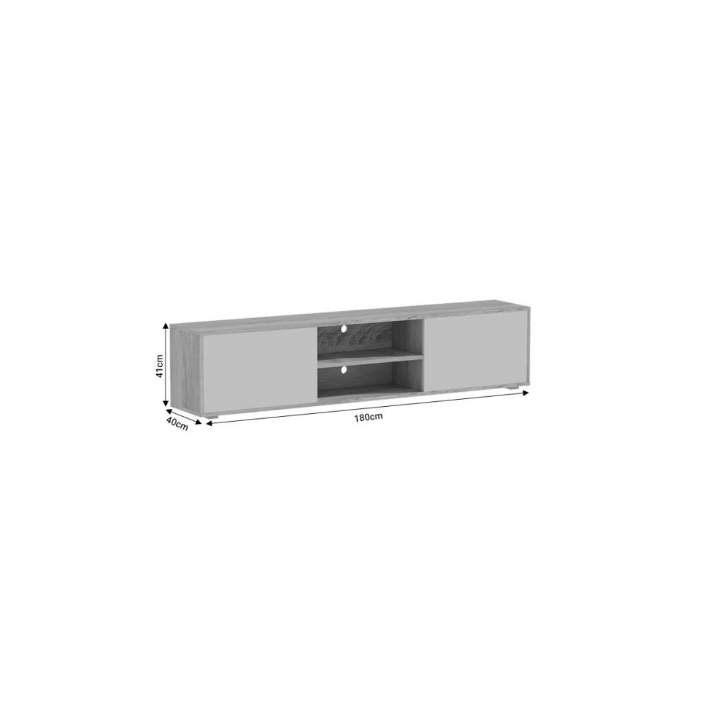 Mueble Mesa TV Melamina Blanco-Natural 180x40x41 cm - 2 Puertas y Amplio Espacio de Almacenamiento.