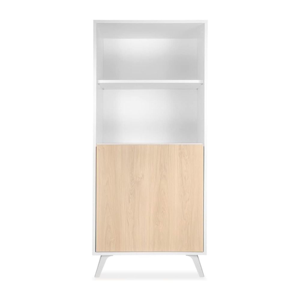 Mueble Bar para Salón, Aparador de Cocina, Color Blanco-Roble, Medidas: 60 cm (An) x 135 cm (Al) x 40 cm (Fon) – Meyvaser