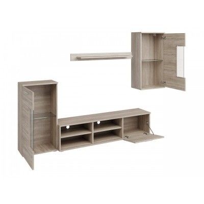 Mueble de Salón Moderno con Leds, Acabado en Cambria, Medidas: 229 cm (An) x 200 cm (Al) 38 cm (Fon) - Meyvaser