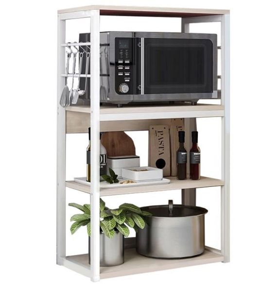 Estantería de Cocina Alta con Marco de Metal Blanco, Estante para microondas 50x30x100 Cm Color Natural y Blanco