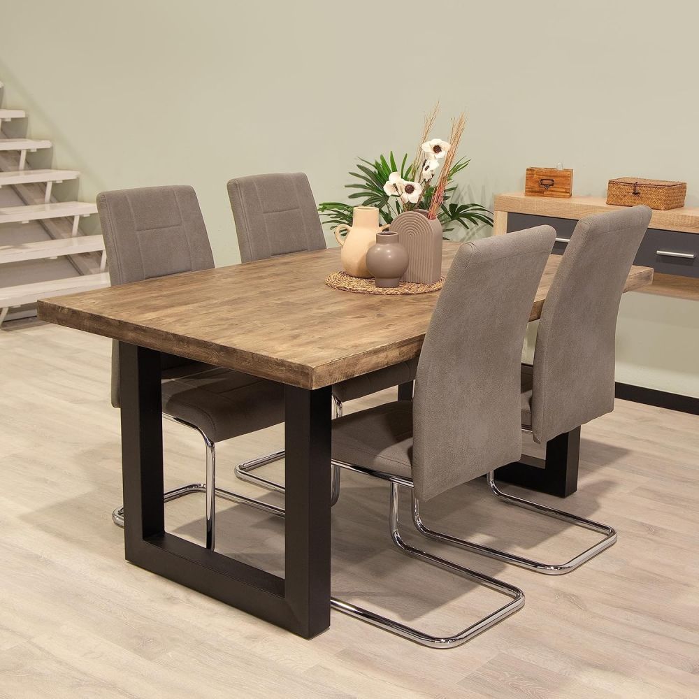 Pack de 4 Sillas Tapizadas para Salón – Acabado Marengo con Patas Cromadas de Aluminio, Medidas: 42,5 cm x 52 cm x 99 cm