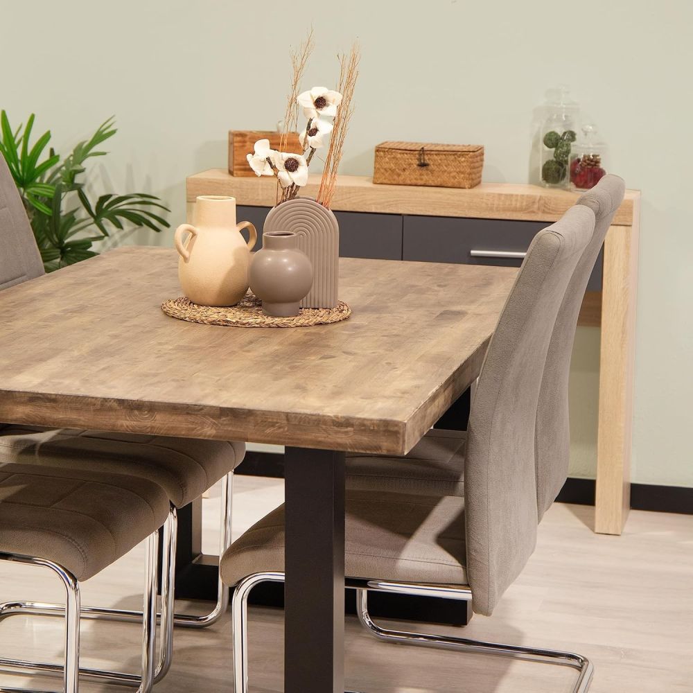 Pack de 4 Sillas Tapizadas para Salón – Acabado Marengo con Patas Cromadas de Aluminio, Medidas: 42,5 cm x 52 cm x 99 cm
