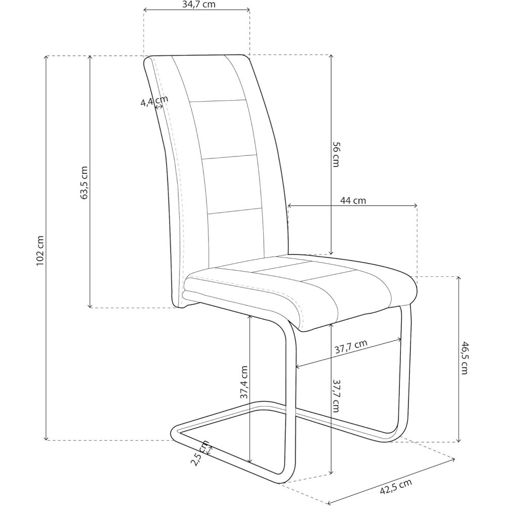 Pack de 4 Sillas Tapizadas para Salón – Acabado Marengo con Patas Cromadas de Aluminio, Medidas: 42,5 cm x 52 cm x 99 cm