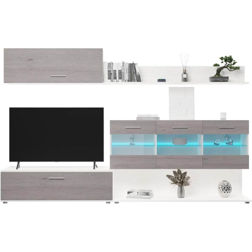 Mueble de Salón con Leds, Acabado en Andersen Pino, 250x115 cm