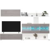 Mueble de Salón con Leds, Acabado en Andersen Pino, 250x115 cm
