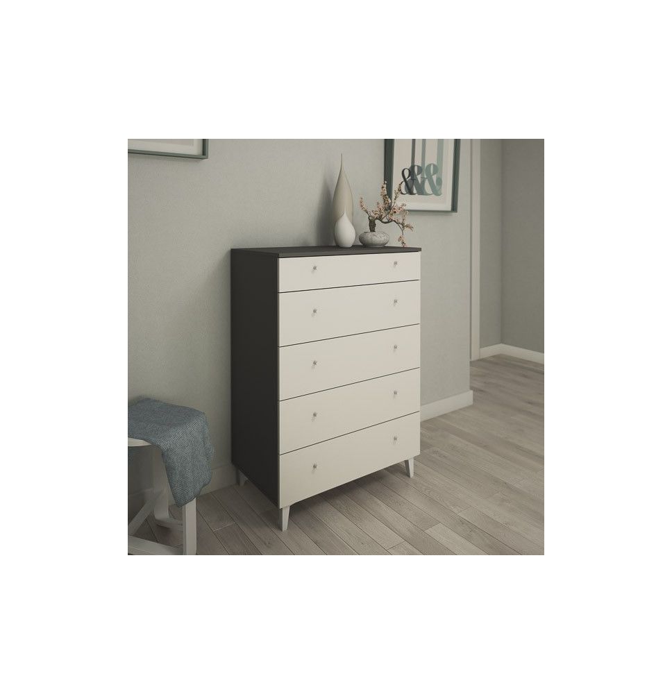 Cómoda con 5 Cajones, para Dormitorio, Acabado en Color Blanco, Medidas: 80 cm (Ancho) x 114,6 cm (Alto) x 48 cm (Fondo)